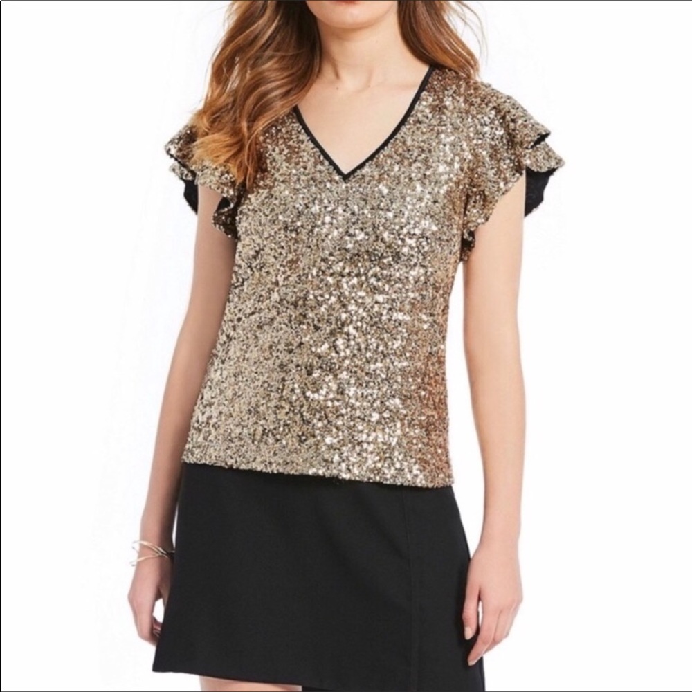 🆕 Draper James Gold Sequin Top Size 0